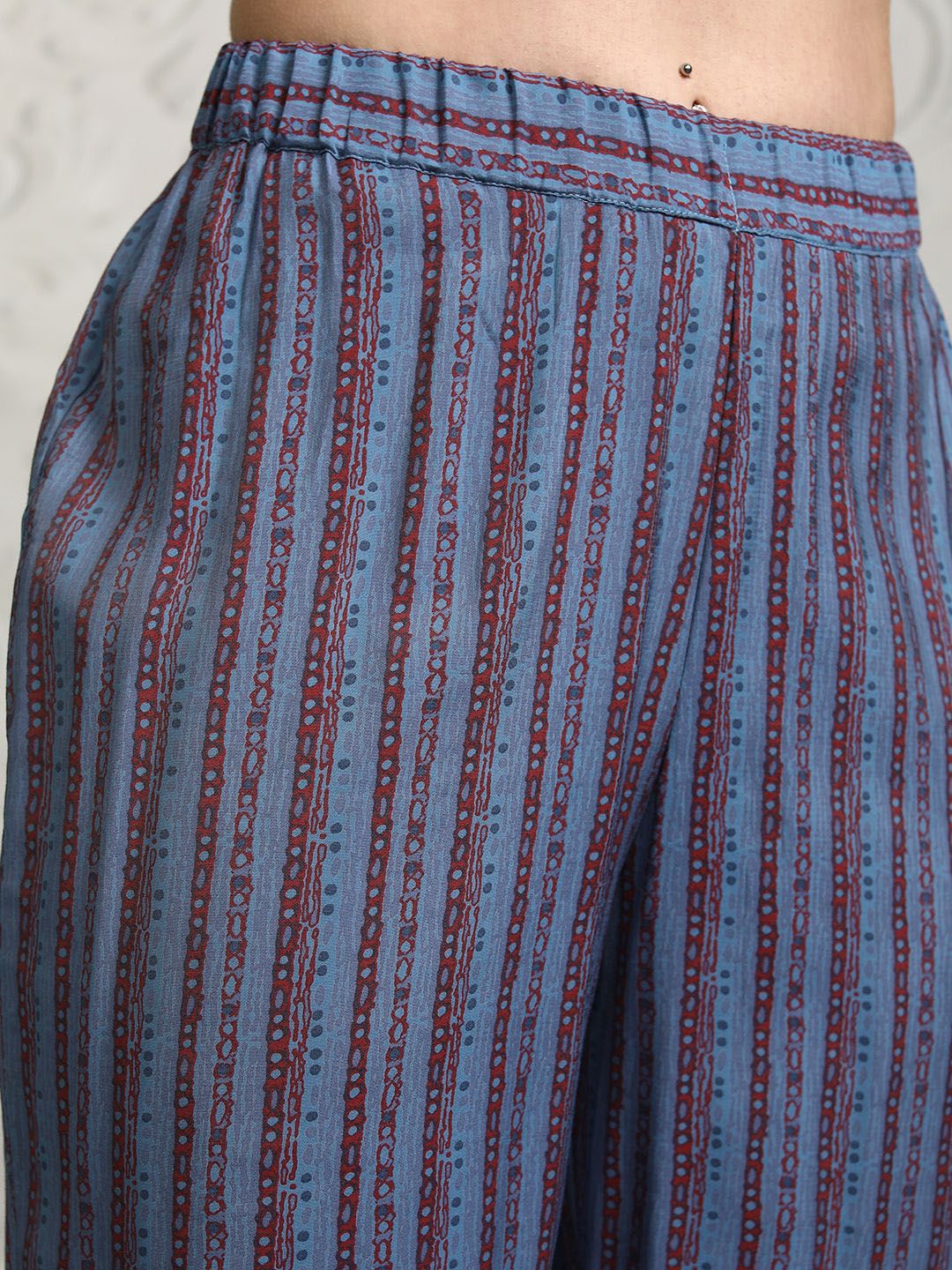 Vishudh Striped Shirt Collar Tunic With Trousers