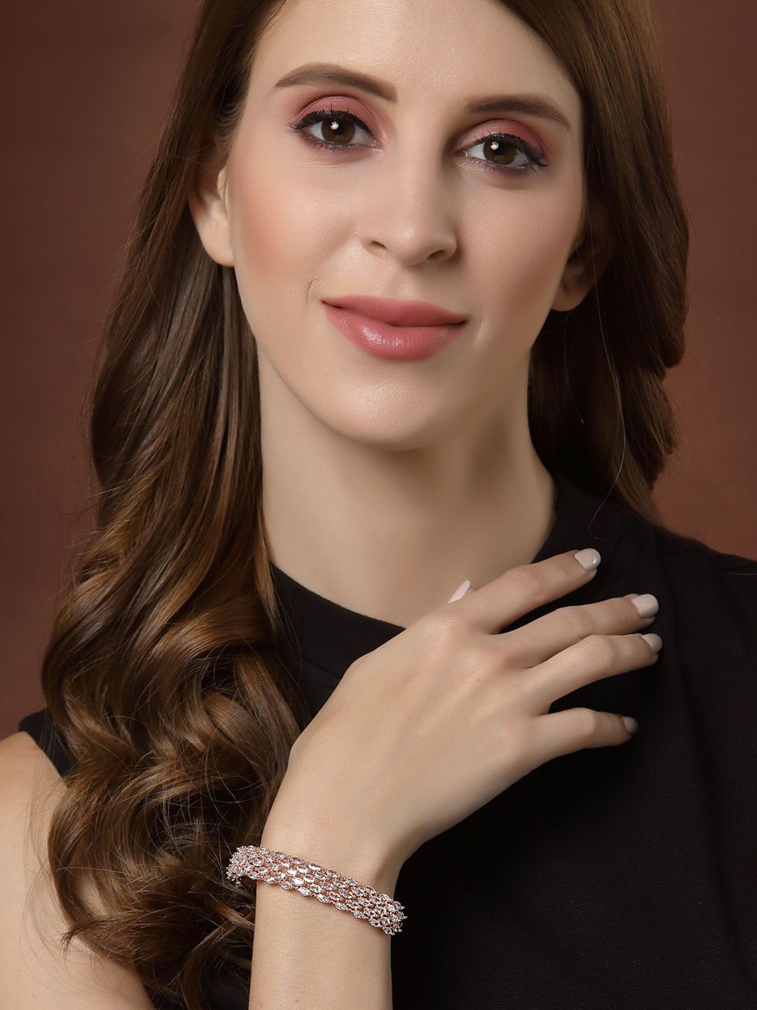 Anouk Women Brass Cubic Zirconia Rose Gold-plated Bangle-Style Gelang