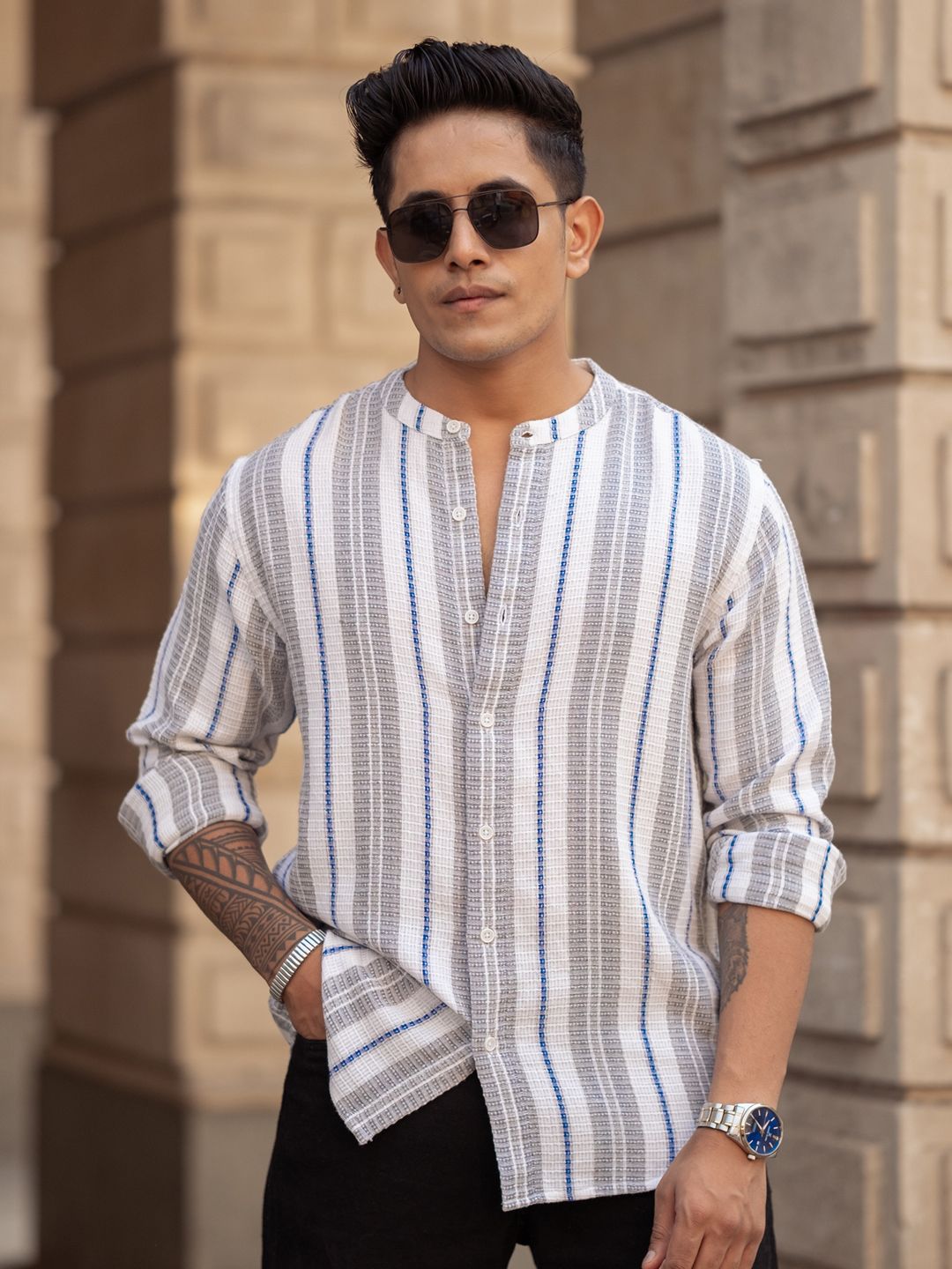 Powerlook Men Opaque Striped Casual Shirt