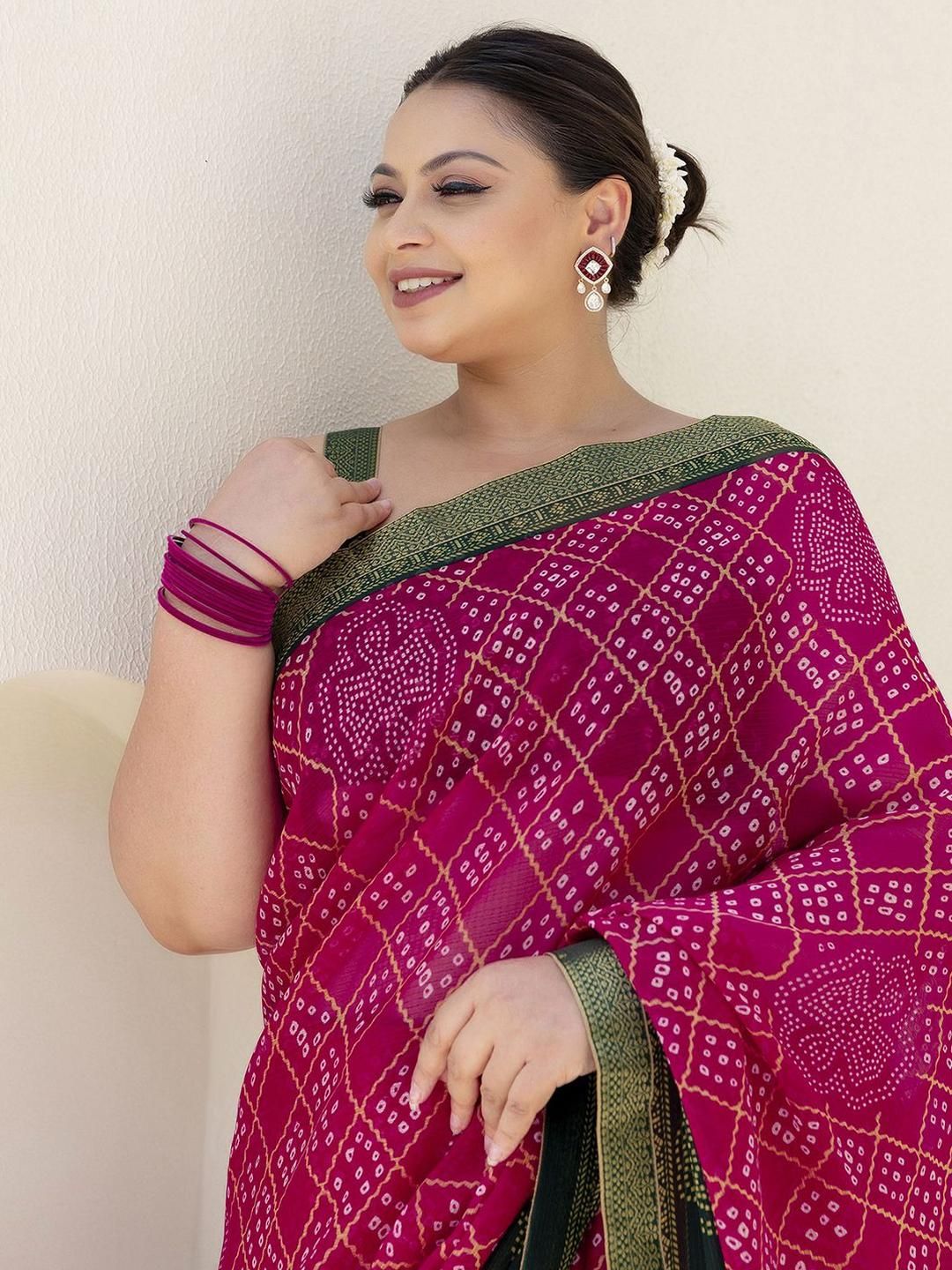 KALINI Bandhani Poly Chiffon Saree