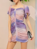 DressBerry Lavender Hues Tie & Dye Ruched Bodycon Mini Dress