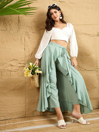 Berrylush Women Ruffled Flared Maxi Skirt With Attached Trousers