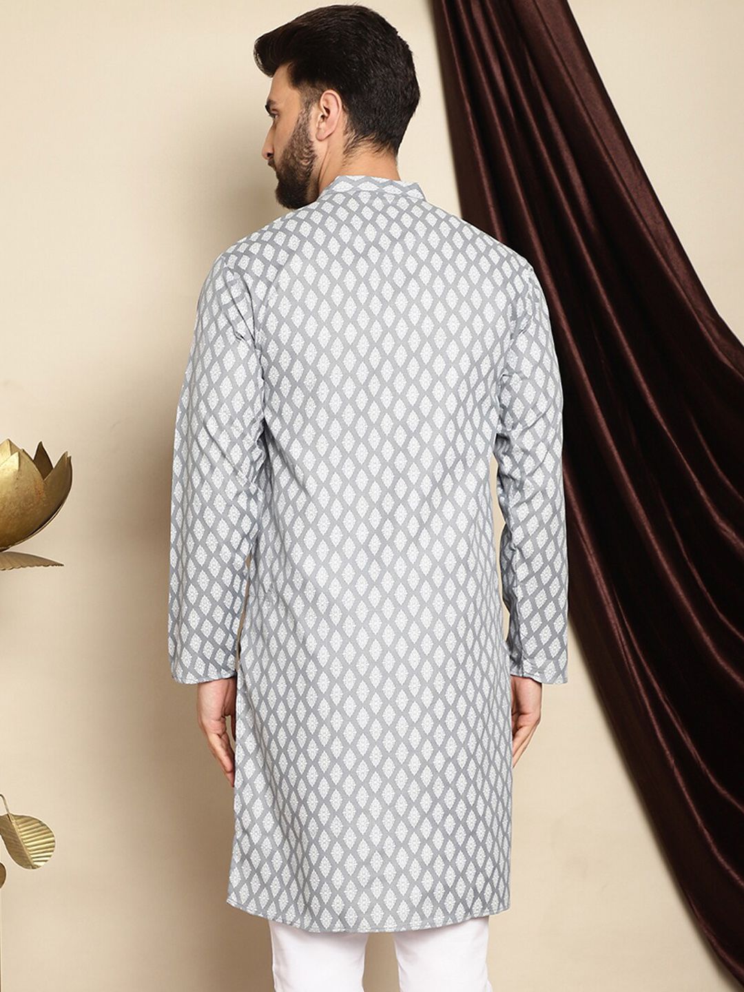 Anouk Ethnic Motifs Printed Cotton Linen Straight Kurta