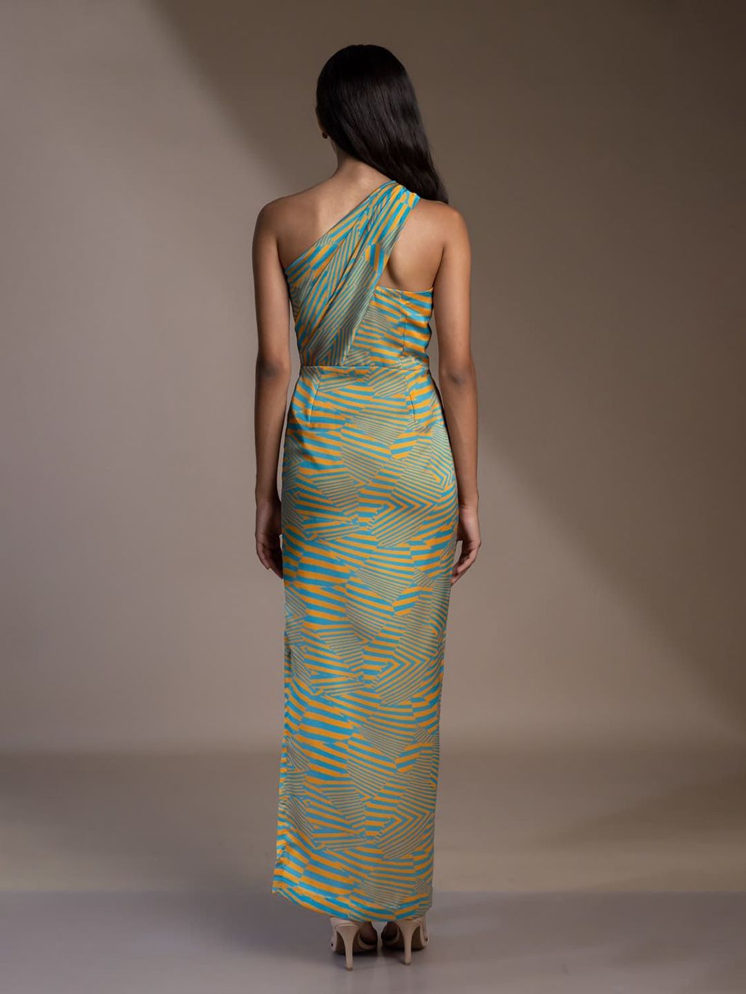 Mamicha Print One Shoulder Georgette A-Line Midi Dress