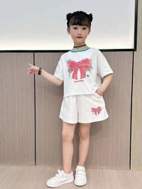 YK Girls Printed Round Neck T-Shirt With Shorts
