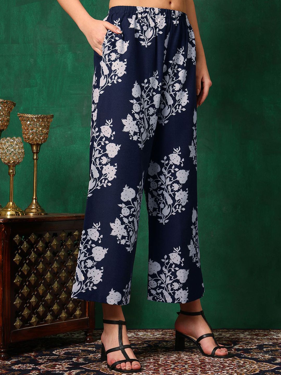 KALINI Women Floral Printed Regular Mirror Work Kurta with Palazzos & With Dupatta