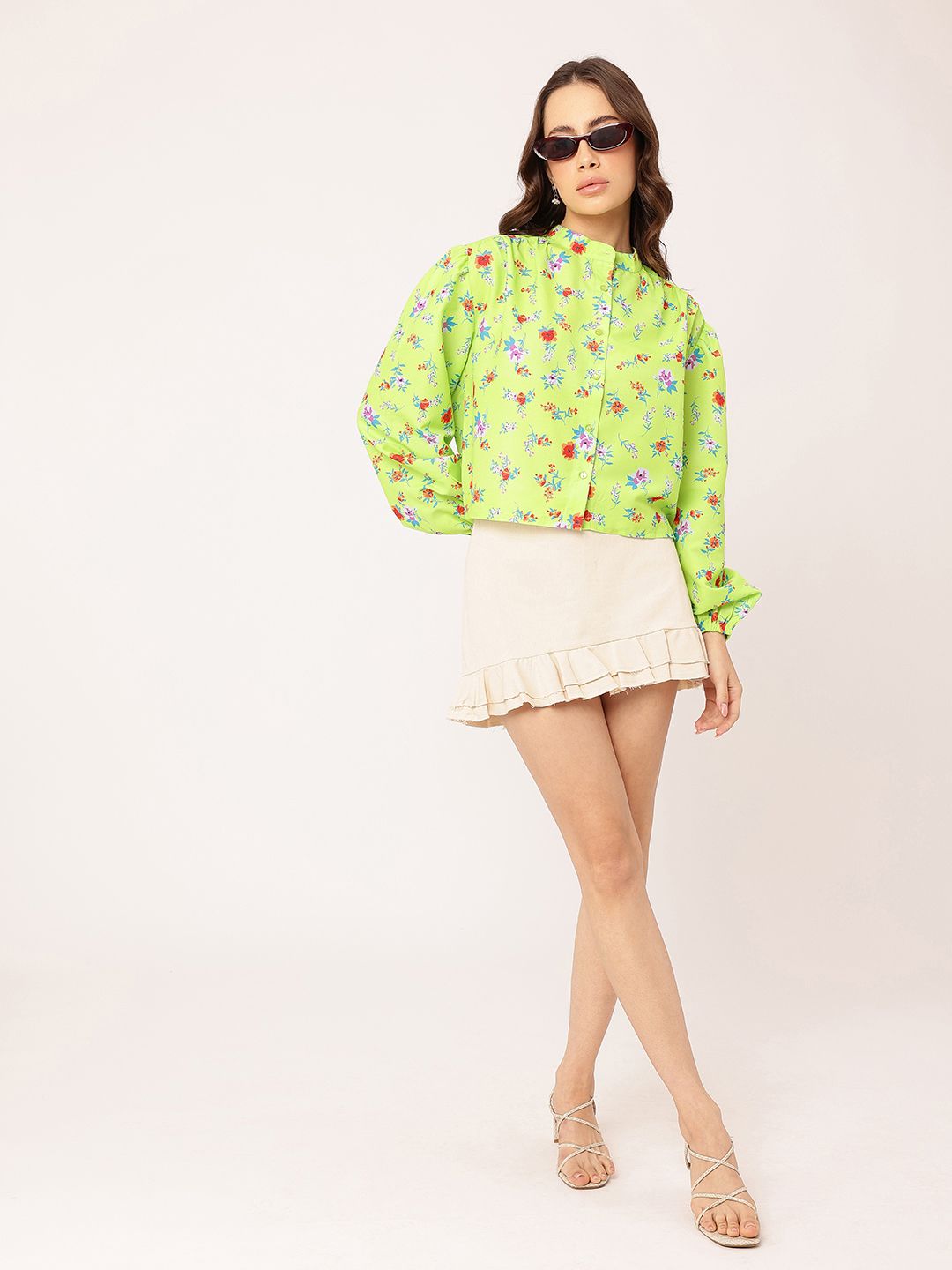 DressBerry Stylish Blossoming Printed Gathers Boxy Casual Shirt