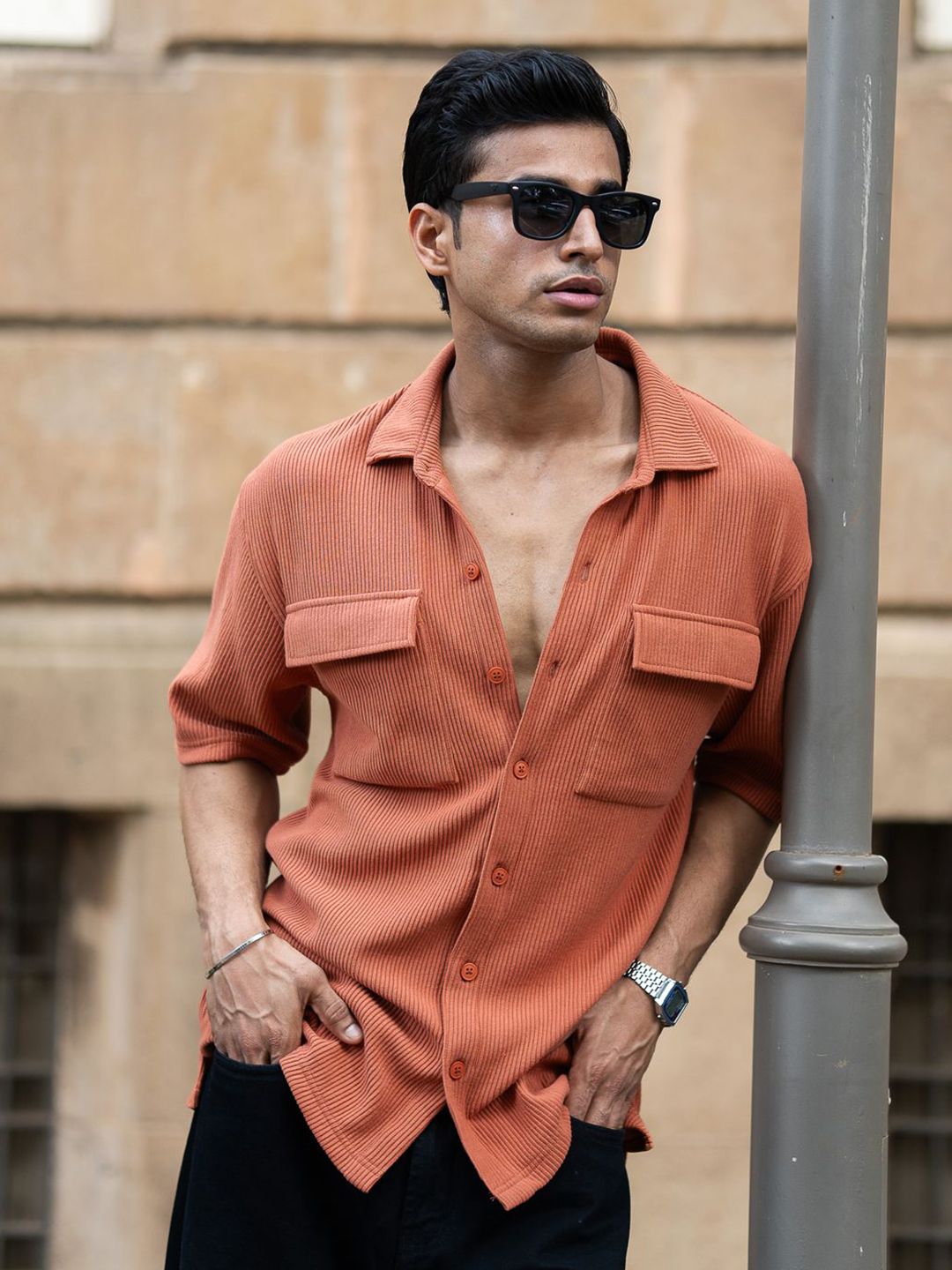 Powerlook Men Oversized Fit Textured Spread Collar Casual Shirt
