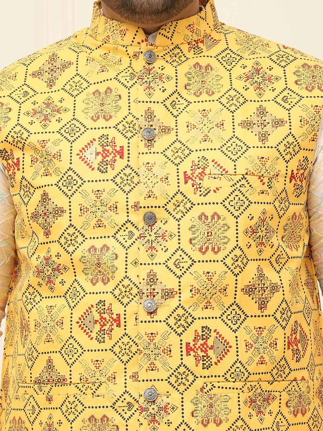 SOJANYA PLUS Lelaki Plus Size Printed Mandarin Collar Nehru Jaket