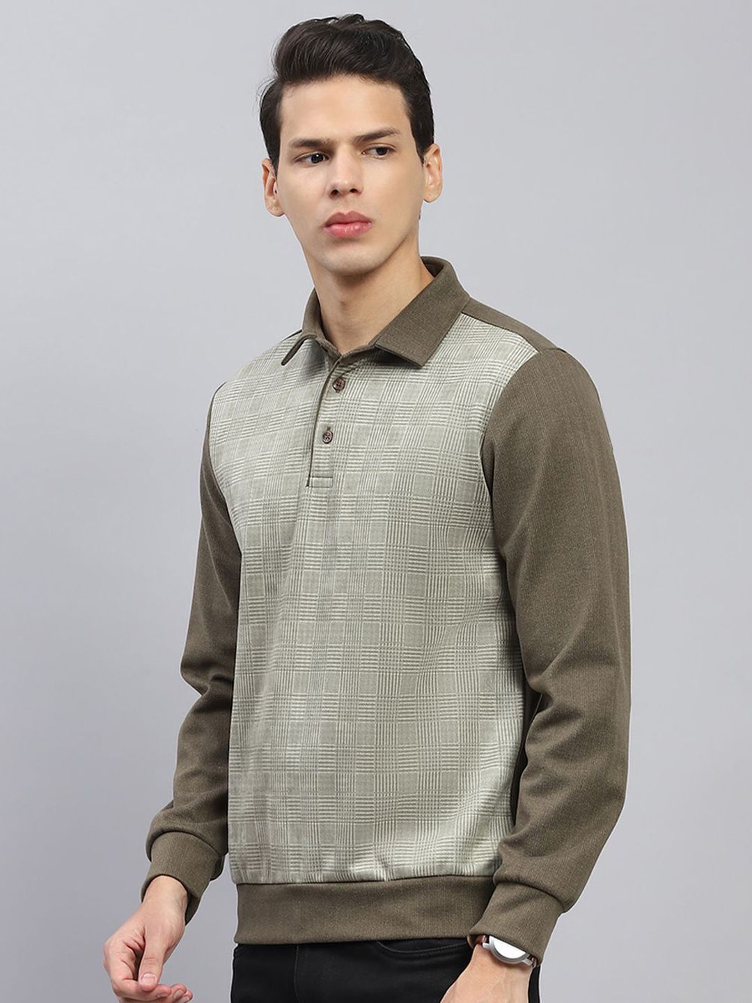 Monte Carlo Men Self Design  Collared Neck Full Sleeve Sweatshirt
