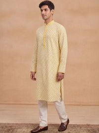 House of Chikankari Lelaki Rekaan Tenun Kurta Kapas Kolar Mandarin