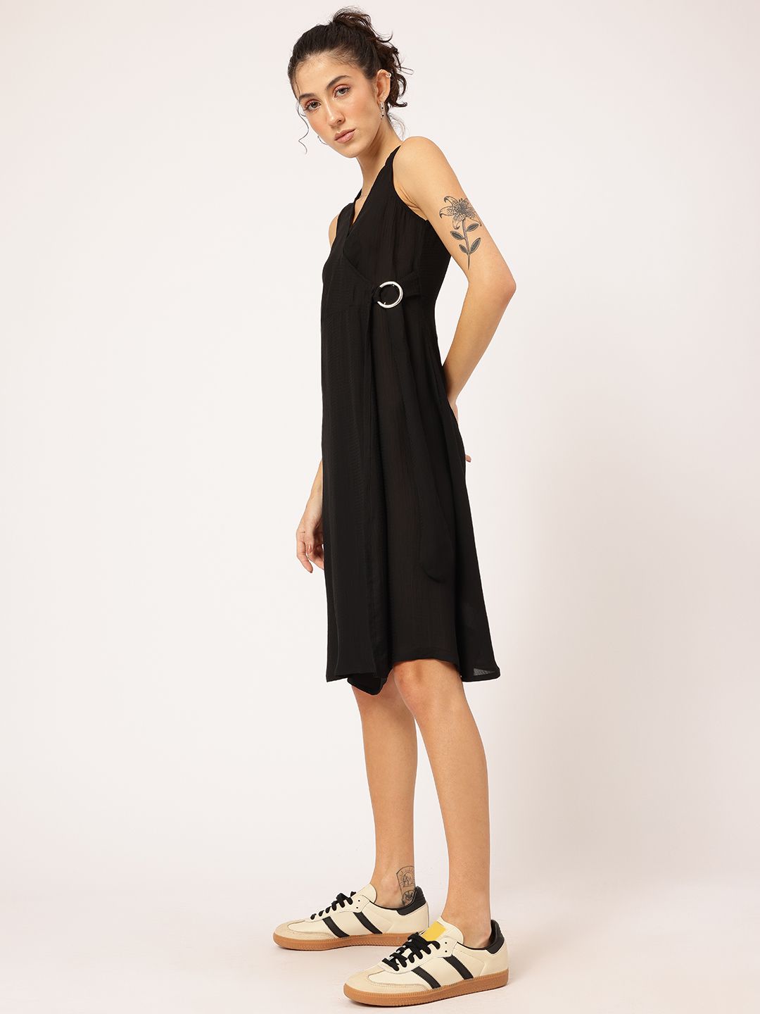 DressBerry Feminine Luxe Self-Designed A-line Dress with Belted Hoop