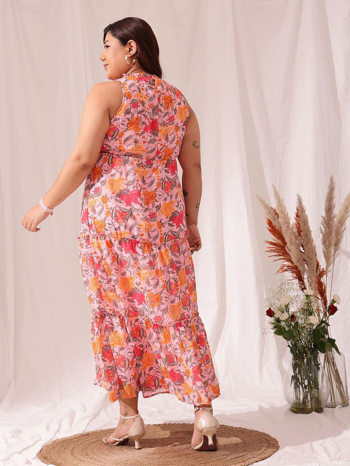 CURVY STREET Plus Size Floral Printed Sleeveless MaxiDress