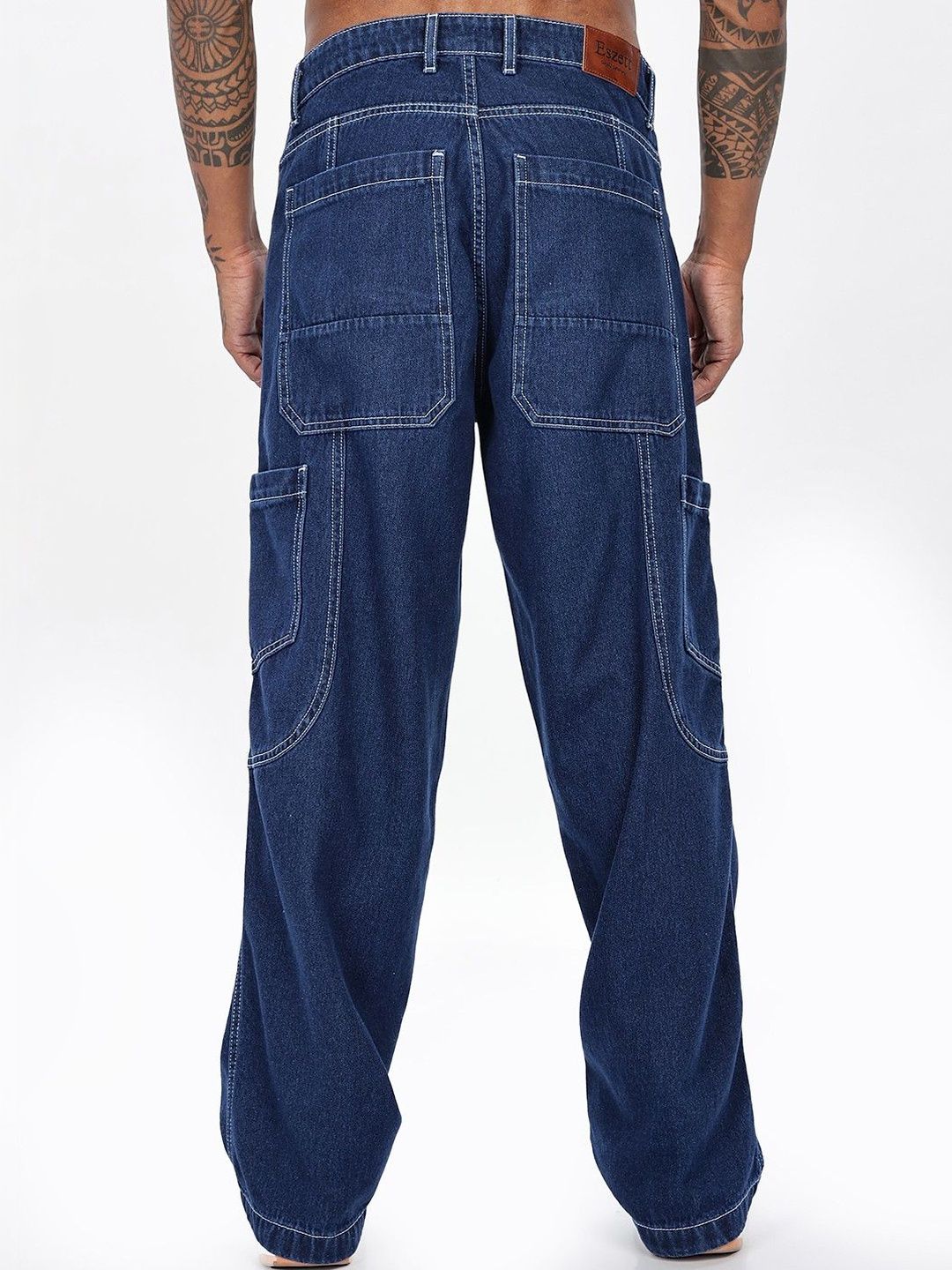 Eszett Men Blue Baggy Fit Mid-Rise Cargo Styles Jeans