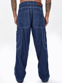 Eszett Lelaki Blue Baggy Fit Mid-Rise Gaya Kargo Jeans