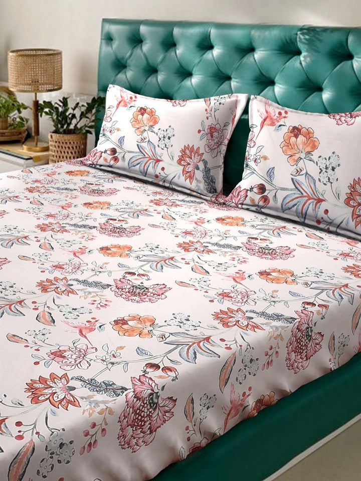 KLOTTHE Pink Floral Cotton 300 TC King Cadar Halus dengan 2 Sarung Bantal-98 x 89 inci