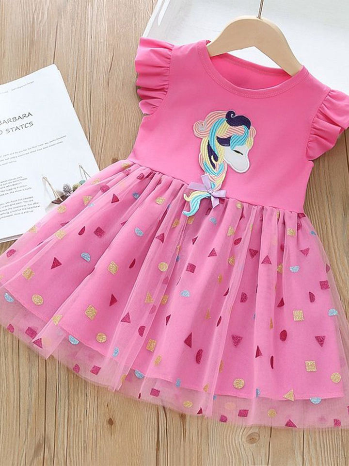 YK Girls Flutter Sleeves Fit and Flare Dress