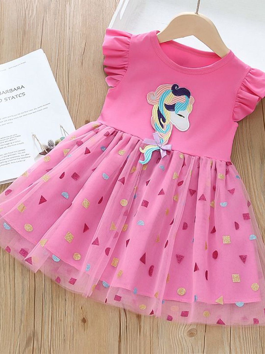 YK Girls Flutter Sleeves Fit and Flare Dress