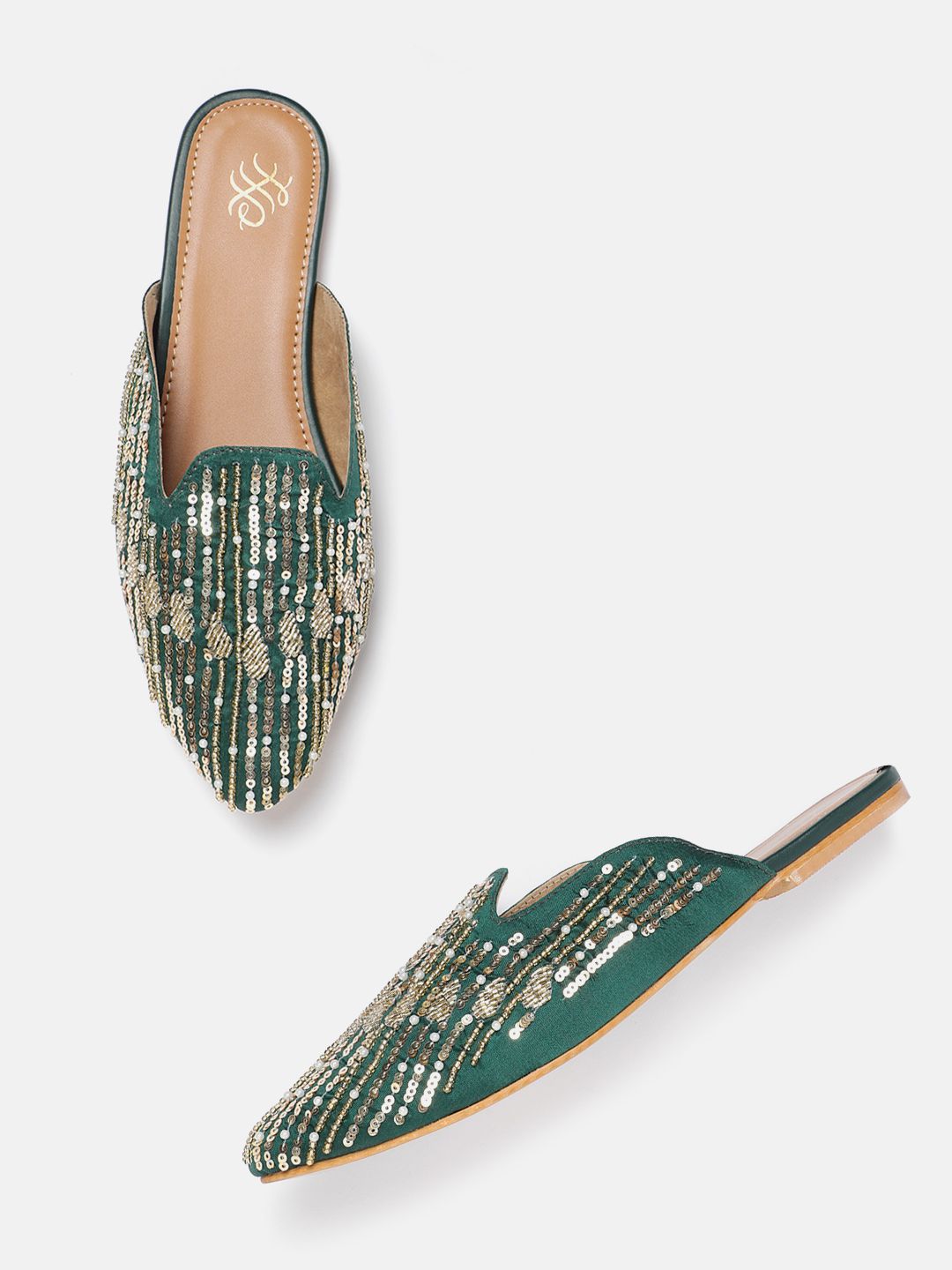 House of Pataudi Sequin Embellished Mules