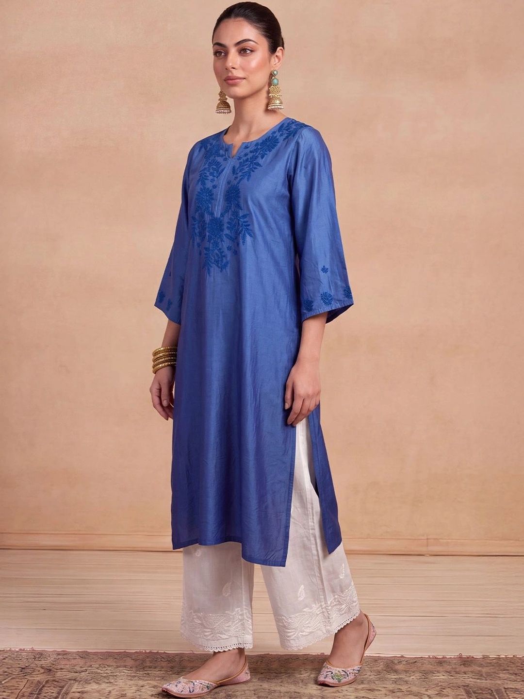 House of Chikankari Women Embroidered Thread Work Chanderi Silk Kurta