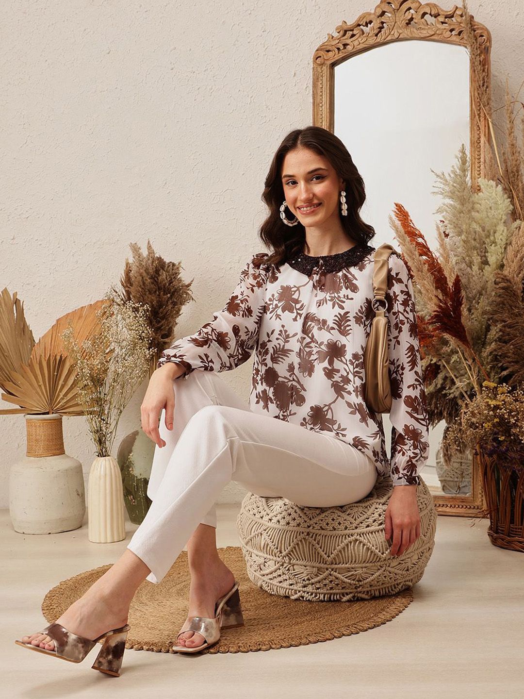 Quiero Women Floral Dicetak Peter Pan Collar atas