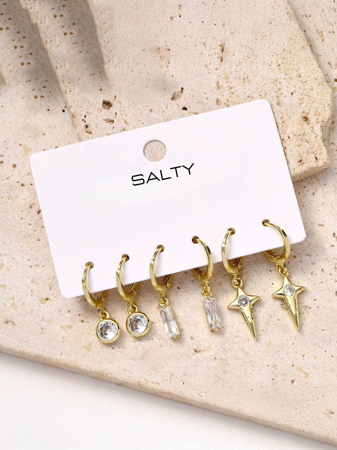 Set asin 3 anting-anting gelung bintang kontemporari bersalut emas