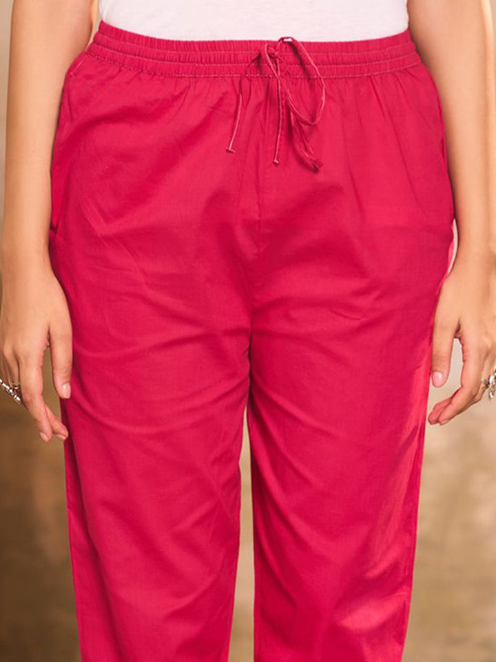 House of Chikankari Women Magenta Cotton Solid Pant