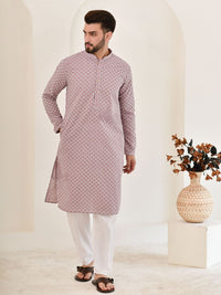 House of Chikankari Men Blue Cotton Embroidered Kurta
