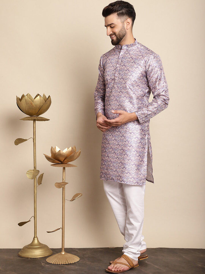 Anouk Ethnic Motifs Printed Band Collar Thread Work Detail Straight Kurta with Churidar