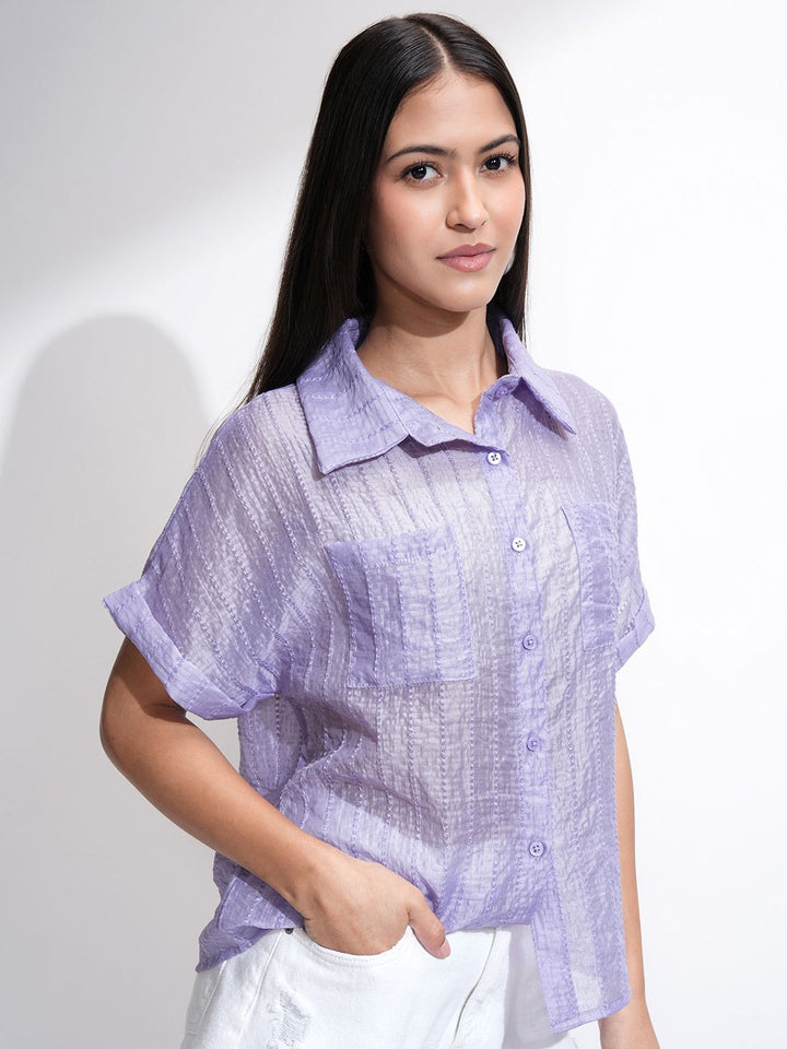 ESPYR By Tokyo Talkies Women Violet Solid Relaxed Fit Shirt