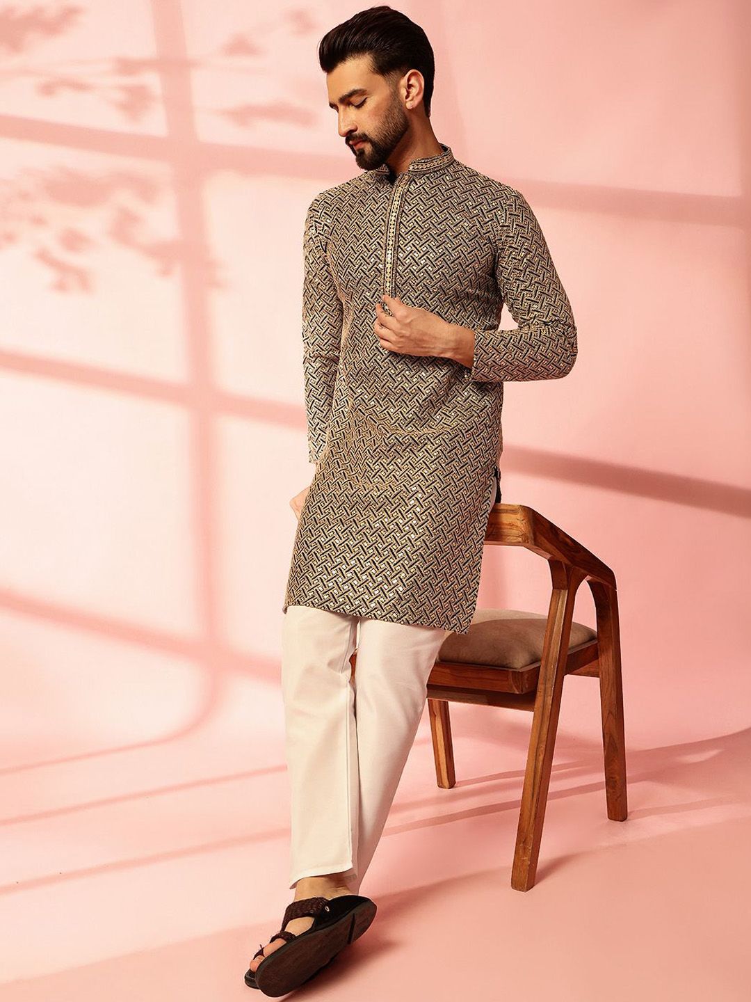 Anouk Men Embroidered Regular Thread Work Pure Cotton Kurta with Pyjamas