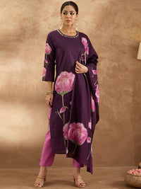 Indo Era Women Floral Printed Regular Pure Cotton Kurta with Trousers & With Dupatta
