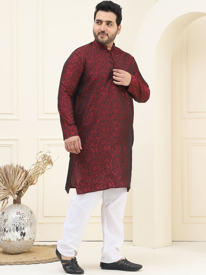 SOJANYA PLUS Geometric Woven Design Mandarin Collar Straight Kurta With Pyjama