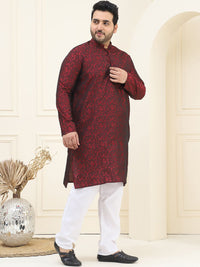 SOJANYA PLUS Geometric Woven Design Mandarin Collar Straight Kurta With Pyjama