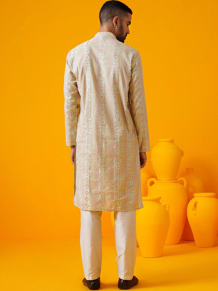 SOJANYA LUXE Ethnic Motifs Embroidered Sequinned Mandarin Collar Straight Kurta
