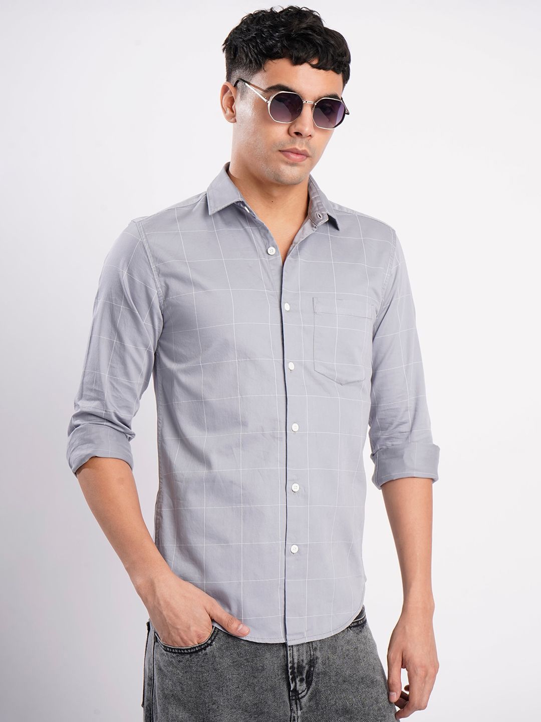 Bene Kleed Checked Spread Collar Pure Cotton Shirt