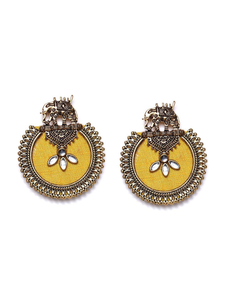 PANASH Gold-Plated Elephant Shaped Stone Studded Drop Earrings