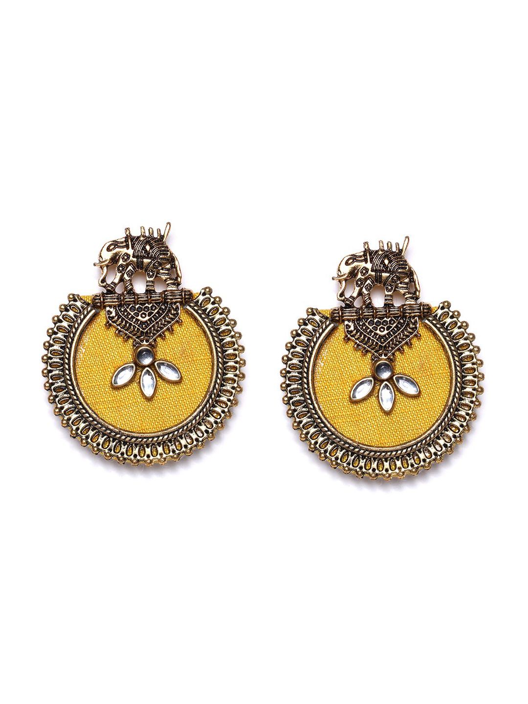 PANASH Gold-Plated Elephant Shaped Stone Studded Drop Earrings