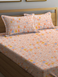 Myntra Elegant Homes Peach Geometric Polycotton 300 TC Cadar Katil Halus King dengan 2 Sarung Bantal-98 x 87 inci