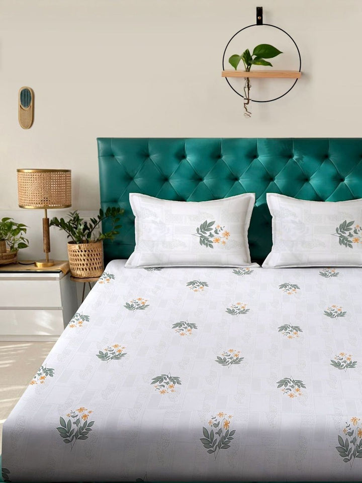 KLOTTHE White & Grey Floral 400 TC Cadar dengan 2 Sarung Bantal