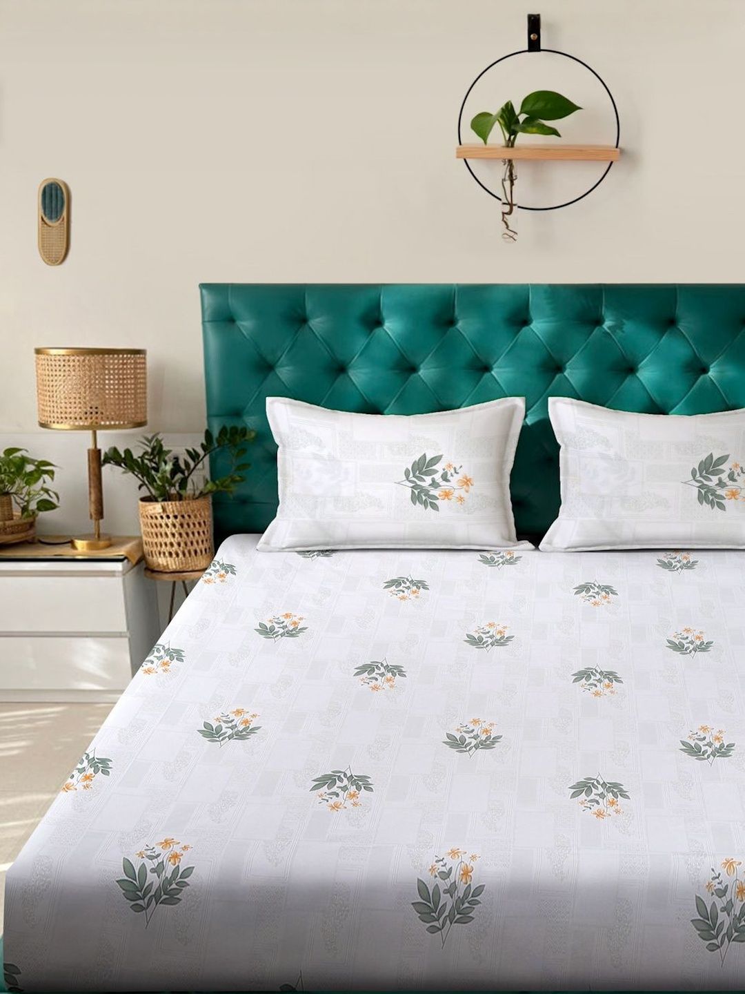 KLOTTHE White & Grey Floral 400 TC Cadar dengan 2 Sarung Bantal