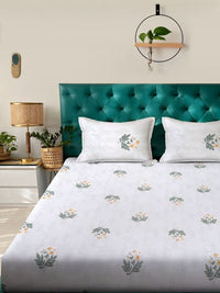 KLOTTHE White & Grey Floral 400 TC Cadar dengan 2 Sarung Bantal