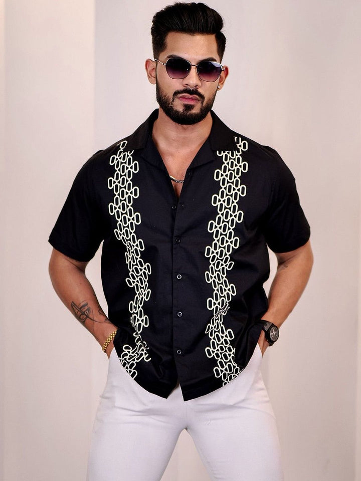 Baju Kasual Kapas Kolar Cuba Eszett Geometric Printed