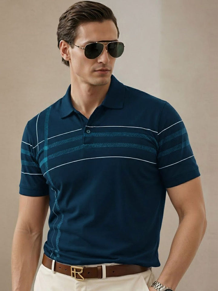 ADRO Men Striped Polo Collar T-shirt