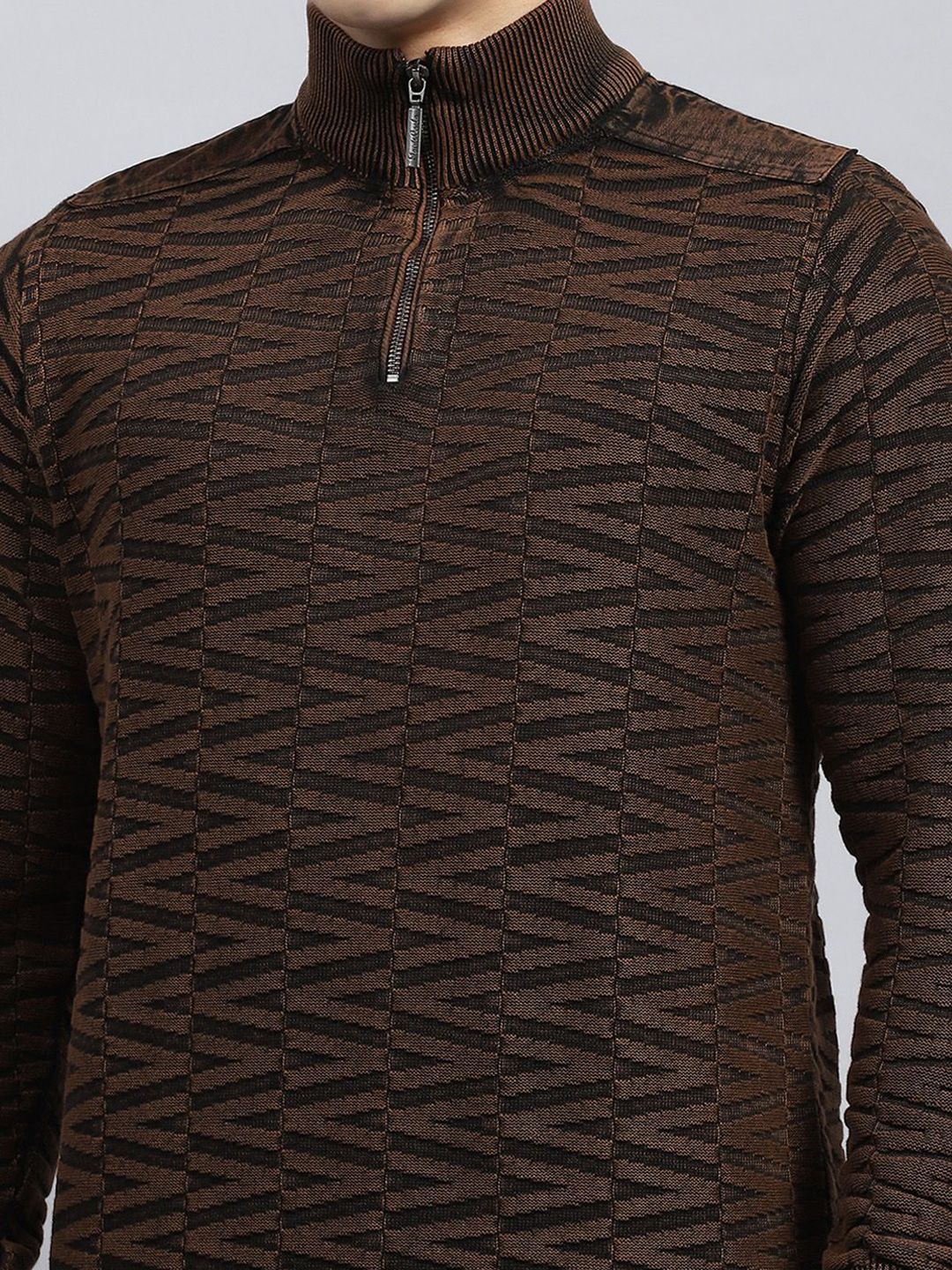 Monte Carlo Men Self Design High Neck Cotton Pullover Sweater