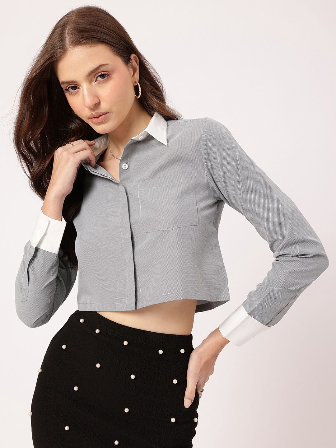 Kook N Keech Collegiate Cool Chest Pocket Crop Shirt