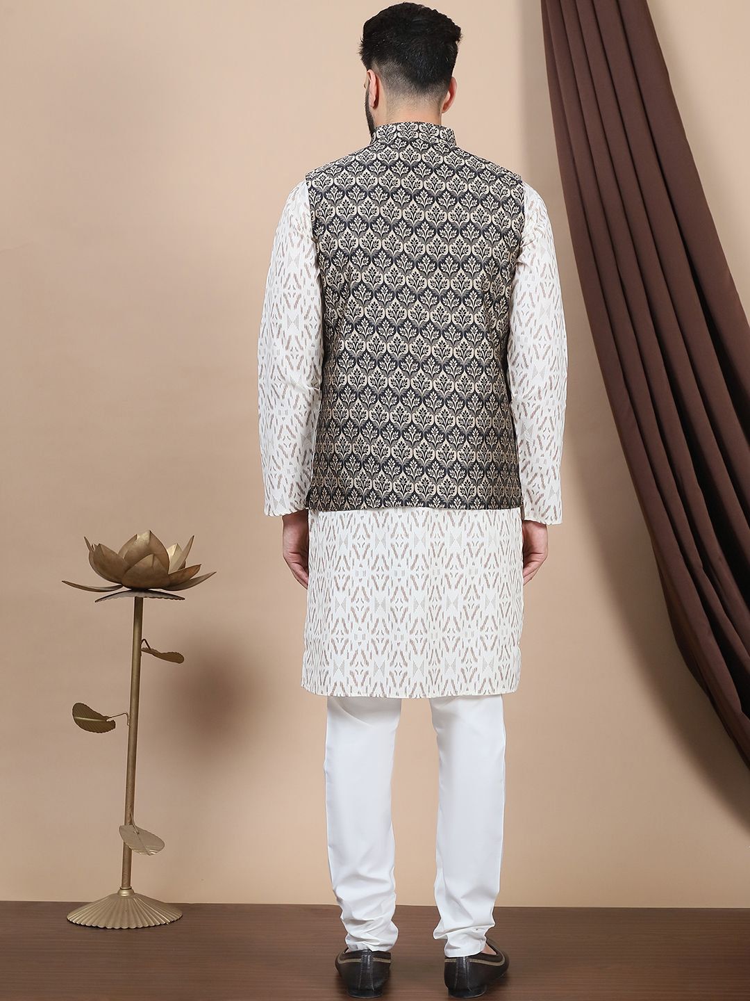 Anouk Black Printed Straight Pure Cotton Kurta with Churidar