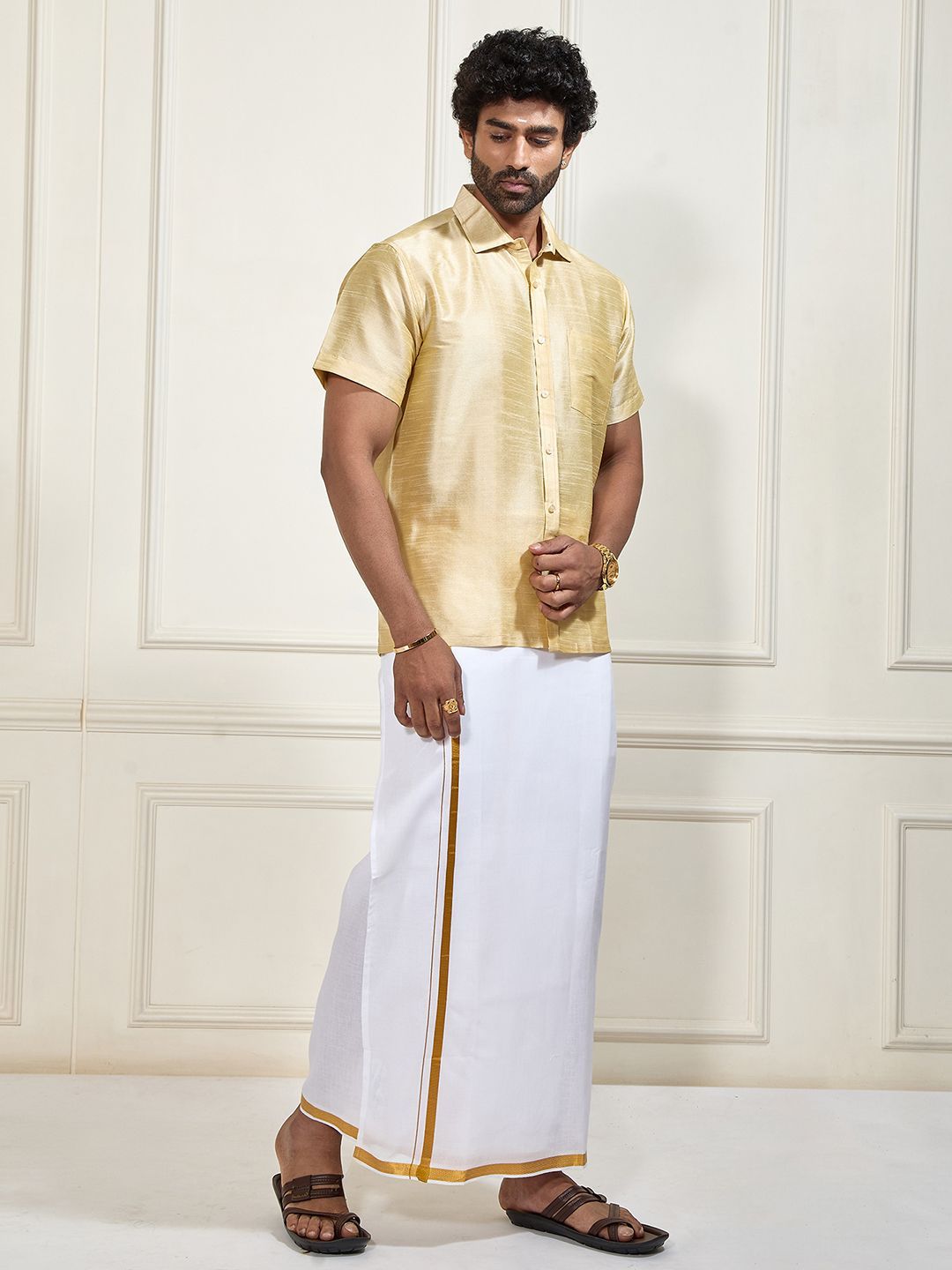 VASTRAMAY Shirt Collar Shirt With Veshti