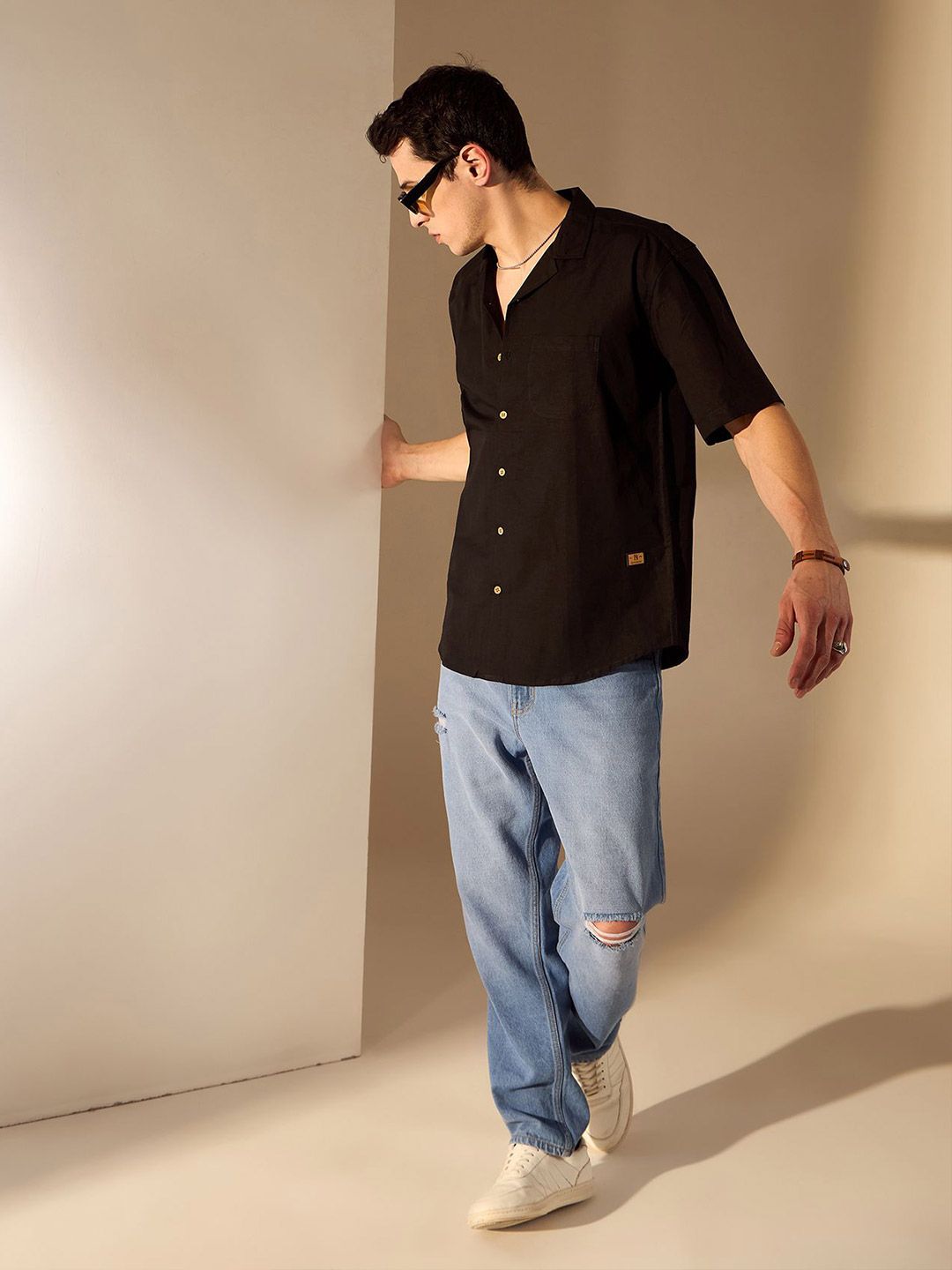 DENNISON Relaxed Hemp Cuban Collar Drop-Shoulder Sleeves Oversized Shirt