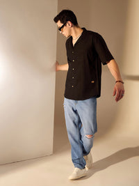 DENNISON Relaxed Hemp Cuban Collar Drop-Shoulder Sleeves Oversized Shirt